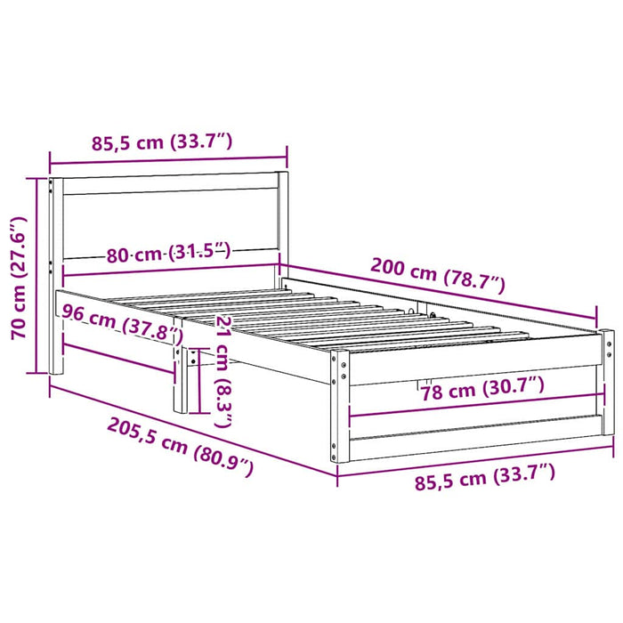 Cadru de pat cu headboard natural 80 x 200 cm Lemn de pin masiv - WALTI WALTI