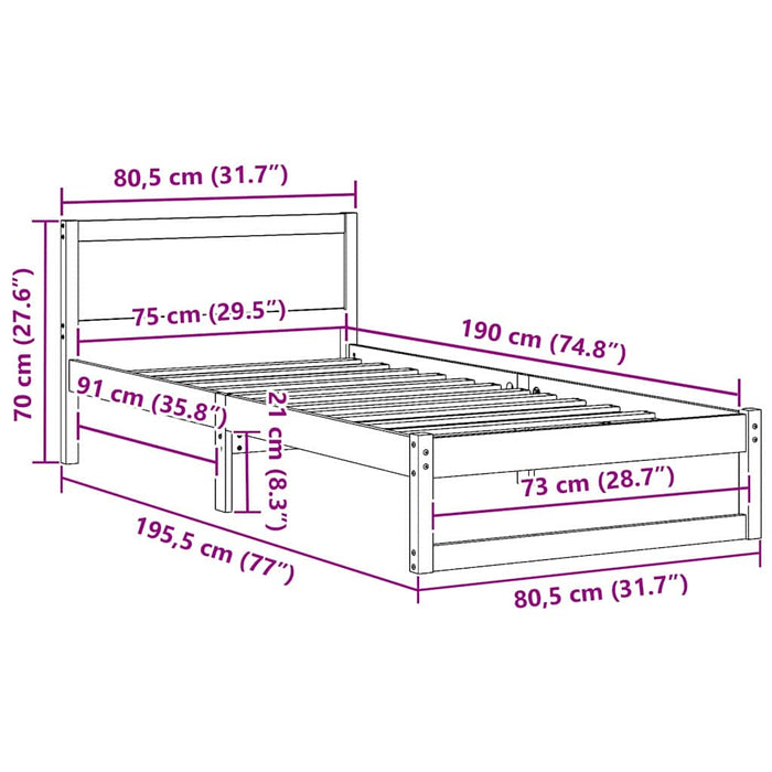 Cadru de pat cu headboard natural 75 x 190 cm Lemn de pin masiv - WALTI WALTI