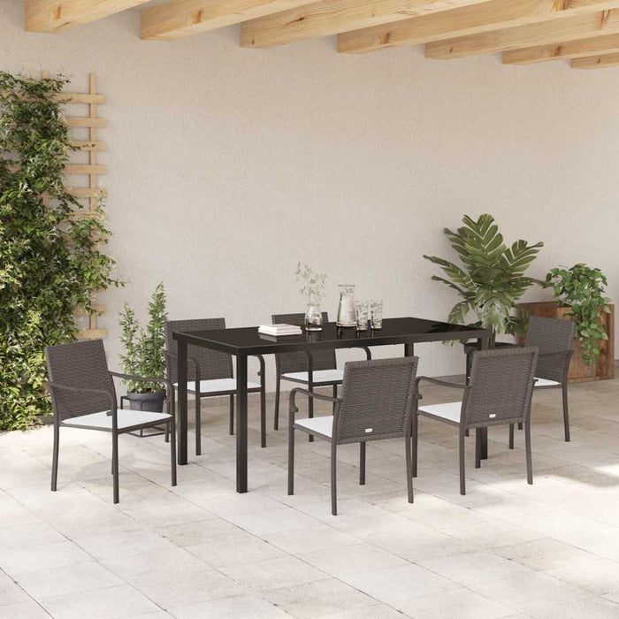 Set de masă pentru grădină 7 pcs Maro și negru Ratan PE - WALTI WALTI