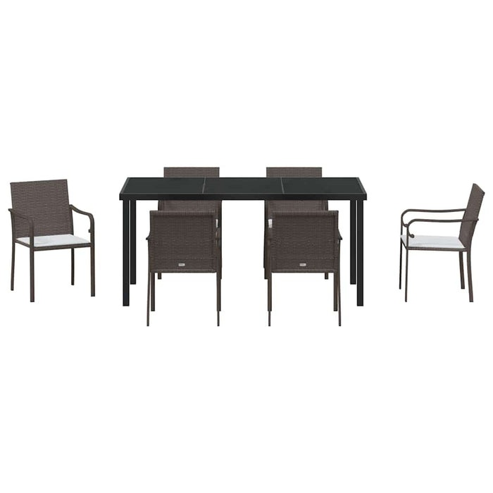 Set de masă pentru grădină 7 pcs Maro și negru Ratan PE - WALTI WALTI