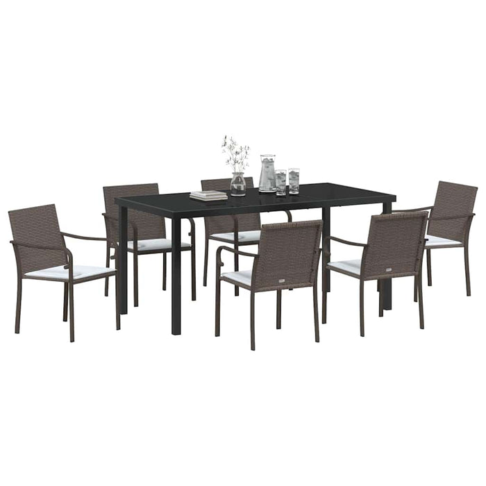 Set de masă pentru grădină 7 pcs Maro și negru Ratan PE - WALTI WALTI