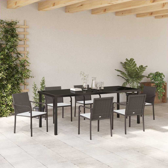 Set de masă pentru grădină 7 pcs Maro și negru Ratan PE - WALTI WALTI