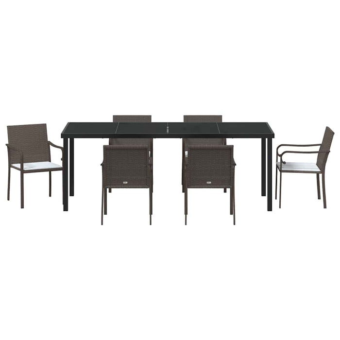 Set de masă pentru grădină 7 pcs Maro și negru Ratan PE - WALTI WALTI