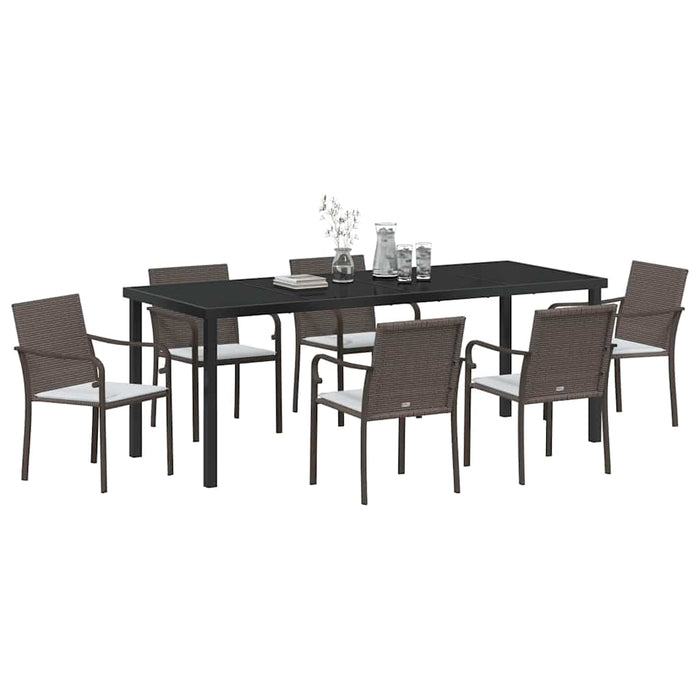 Set de masă pentru grădină 7 pcs Maro și negru Ratan PE - WALTI WALTI