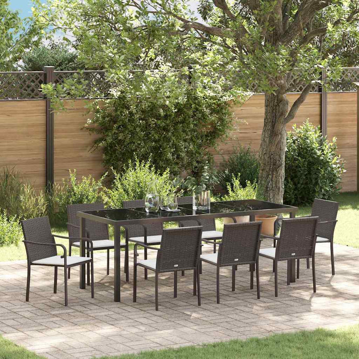 Set de masă pentru grădină 9 pcs Maro și negru Ratan PE - WALTI WALTI