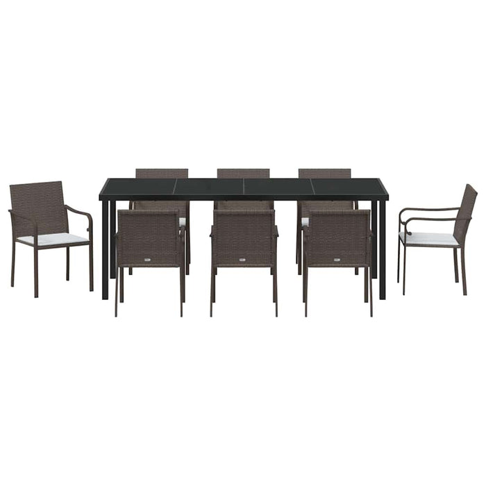 Set de masă pentru grădină 9 pcs Maro și negru Ratan PE - WALTI WALTI