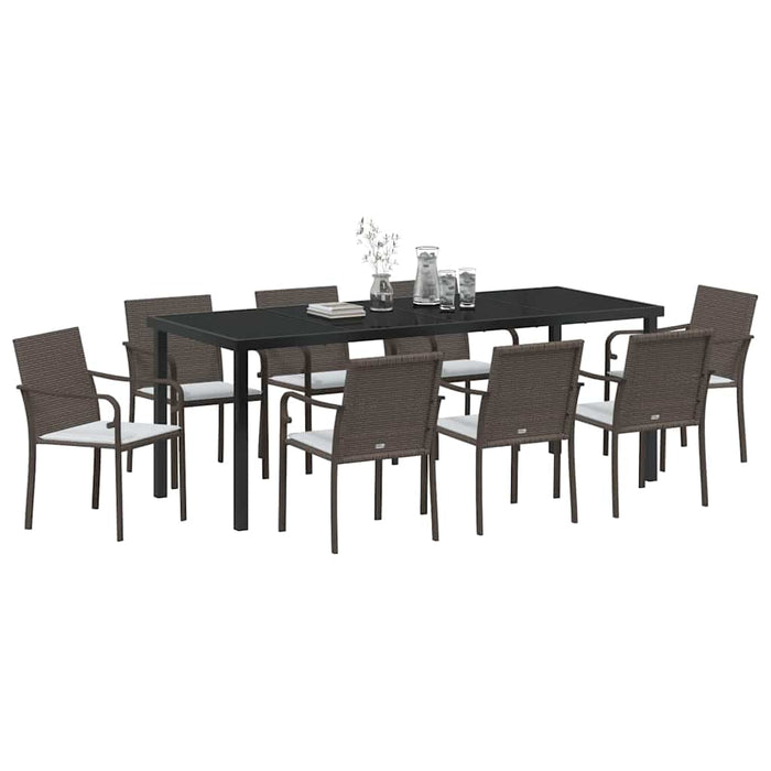 Set de masă pentru grădină 9 pcs Maro și negru Ratan PE - WALTI WALTI