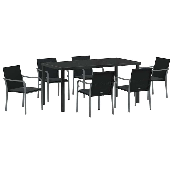 Set de masă pentru grădină 7 pcs Negru și Gri Ratan PE - WALTI WALTI