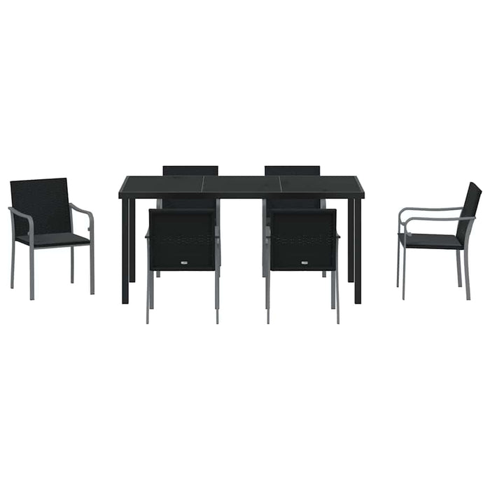 Set de masă pentru grădină 7 pcs Negru și Gri Ratan PE - WALTI WALTI