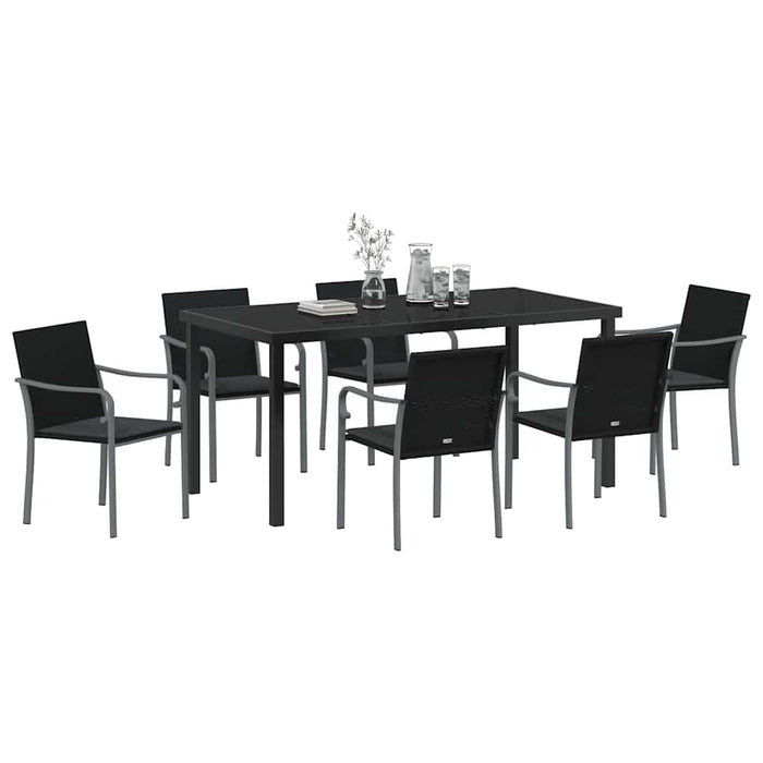 Set de masă pentru grădină 7 pcs Negru și Gri Ratan PE - WALTI WALTI