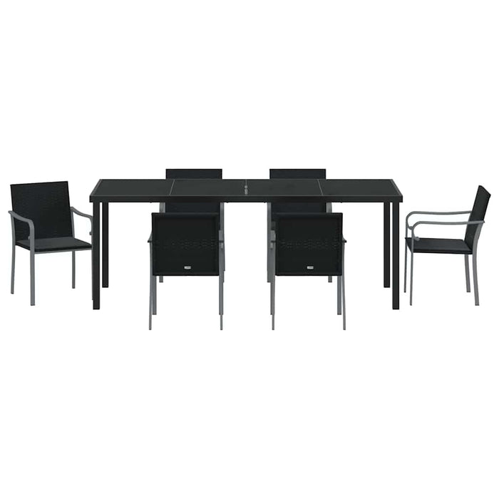 Set de masă pentru grădină 7 pcs Negru și Gri Ratan PE - WALTI WALTI