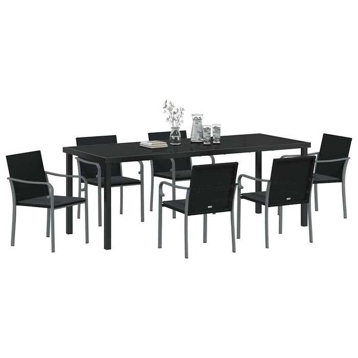 Set de masă pentru grădină 7 pcs Negru și Gri Ratan PE - WALTI WALTI