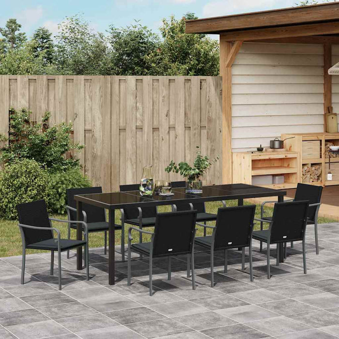 Set de masă pentru grădină 9 pcs Negru și Gri Ratan PE - WALTI WALTI