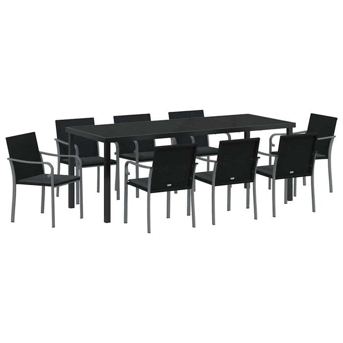Set de masă pentru grădină 9 pcs Negru și Gri Ratan PE - WALTI WALTI