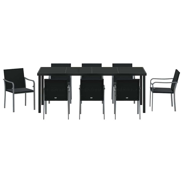 Set de masă pentru grădină 9 pcs Negru și Gri Ratan PE - WALTI WALTI