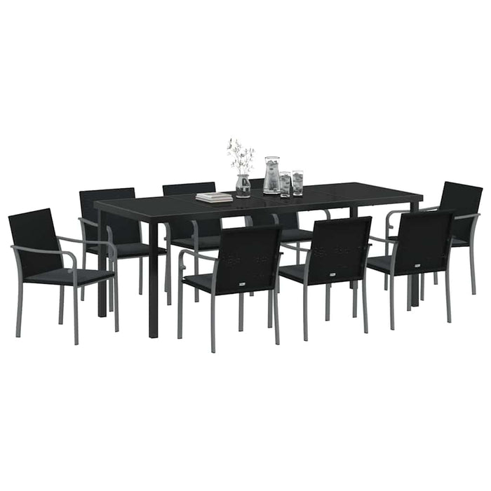 Set de masă pentru grădină 9 pcs Negru și Gri Ratan PE - WALTI WALTI