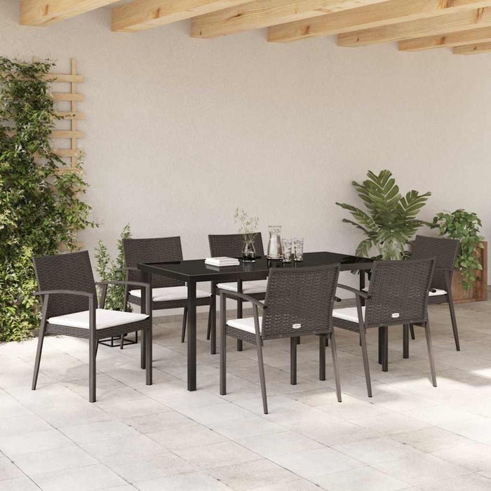 Set de masă pentru grădină 7 pcs Maro și negru Ratan PE - WALTI WALTI
