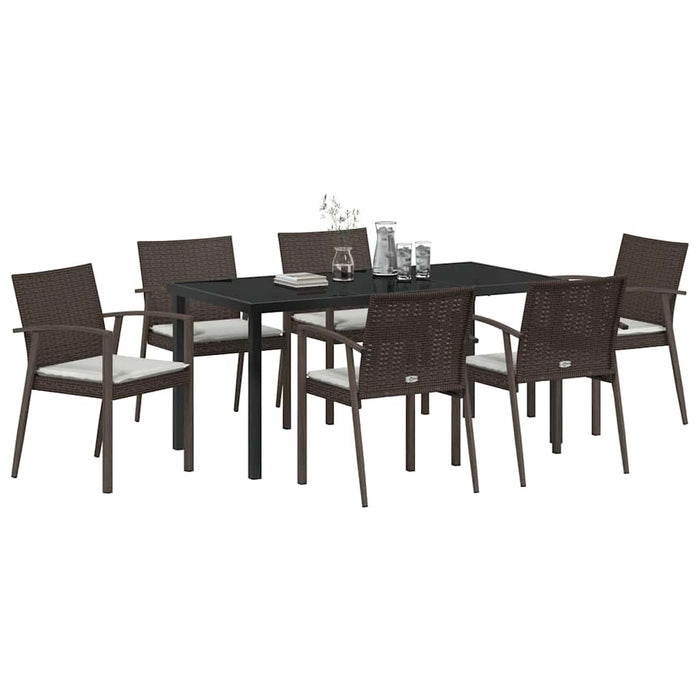 Set de masă pentru grădină 7 pcs Maro și negru Ratan PE - WALTI WALTI