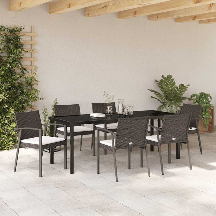 Set de masă pentru grădină 7 pcs Maro și negru Ratan PE - WALTI WALTI