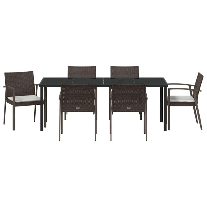 Set de masă pentru grădină 7 pcs Maro și negru Ratan PE - WALTI WALTI