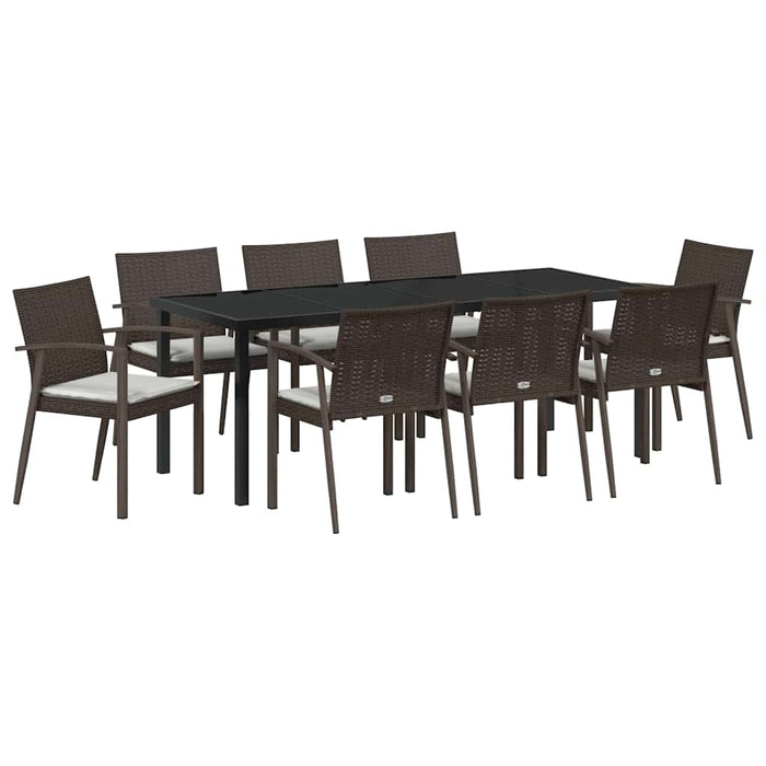 Set de masă pentru grădină 9 pcs Maro și negru Ratan PE - WALTI WALTI