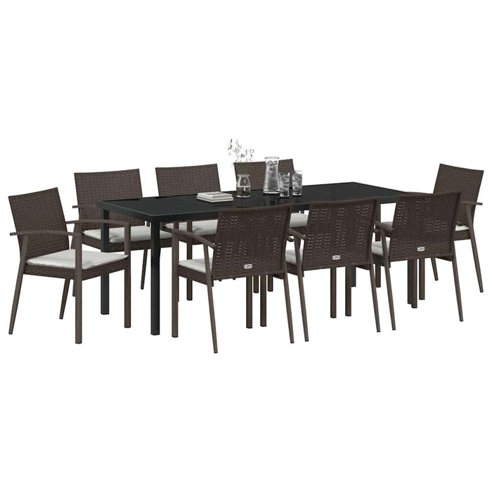 Set de masă pentru grădină 9 pcs Maro și negru Ratan PE - WALTI WALTI