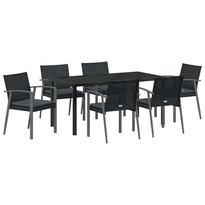 Set de masă pentru grădină 7 pcs Negru și Gri Ratan PE - WALTI WALTI