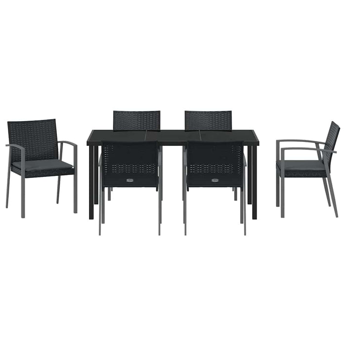Set de masă pentru grădină 7 pcs Negru și Gri Ratan PE - WALTI WALTI