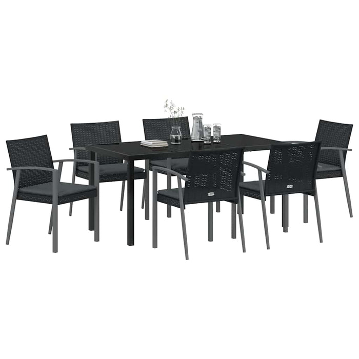 Set de masă pentru grădină 7 pcs Negru și Gri Ratan PE - WALTI WALTI
