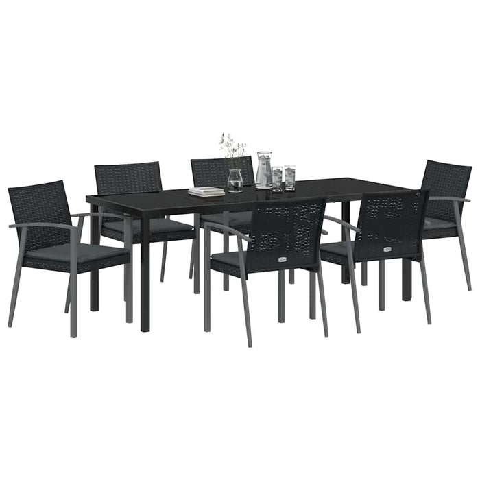 Set de masă pentru grădină 7 pcs Negru și Gri Ratan PE - WALTI WALTI