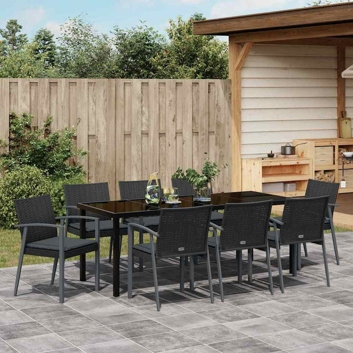 Set de masă pentru grădină 9 pcs Negru și Gri Ratan PE - WALTI WALTI