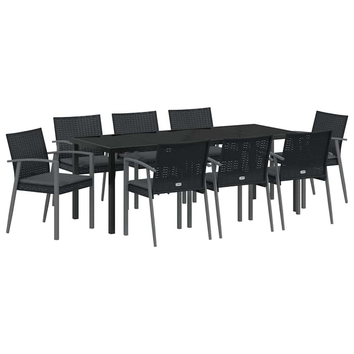 Set de masă pentru grădină 9 pcs Negru și Gri Ratan PE - WALTI WALTI