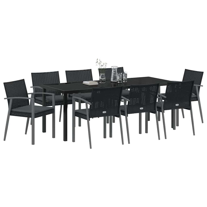Set de masă pentru grădină 9 pcs Negru și Gri Ratan PE - WALTI WALTI