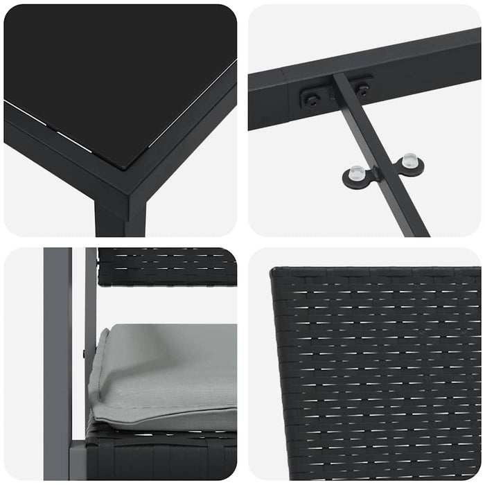 Set de masă pentru grădină 5 pcs Negru și Gri Deschis Ratan PE - WALTI WALTI