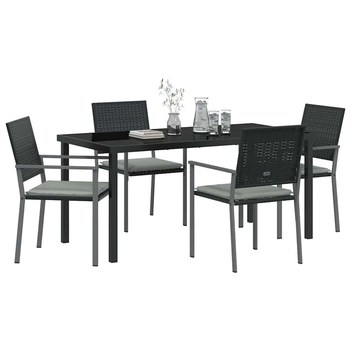 Set de masă pentru grădină 5 pcs Negru și Gri Deschis Ratan PE - WALTI WALTI