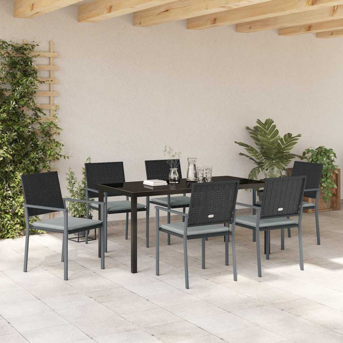 Set de masă pentru grădină 7 pcs Negru și Gri Deschis Ratan PE - WALTI WALTI