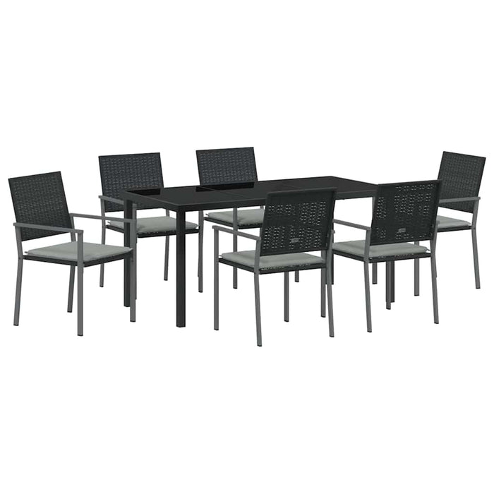 Set de masă pentru grădină 7 pcs Negru și Gri Deschis Ratan PE - WALTI WALTI