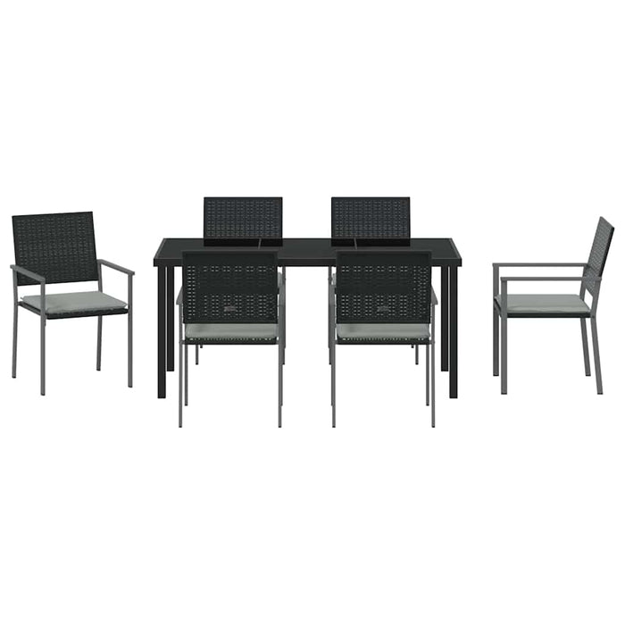 Set de masă pentru grădină 7 pcs Negru și Gri Deschis Ratan PE - WALTI WALTI