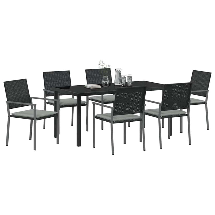 Set de masă pentru grădină 7 pcs Negru și Gri Deschis Ratan PE - WALTI WALTI