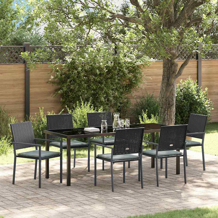 Set de masă pentru grădină 7 pcs Negru și Gri Deschis Ratan PE - WALTI WALTI