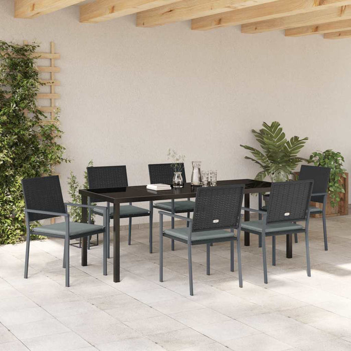 Set de masă pentru grădină 7 pcs Negru și Gri Deschis Ratan PE - WALTI WALTI
