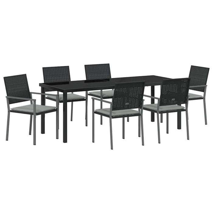 Set de masă pentru grădină 7 pcs Negru și Gri Deschis Ratan PE - WALTI WALTI