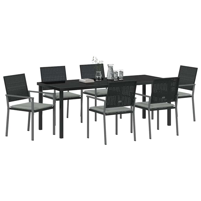 Set de masă pentru grădină 7 pcs Negru și Gri Deschis Ratan PE - WALTI WALTI