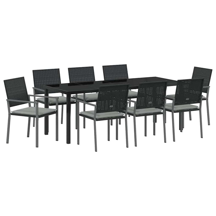 Set de masă pentru grădină 9 pcs Negru și Gri Deschis Ratan PE - WALTI WALTI