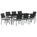 Set de masă pentru grădină 9 pcs Negru și Gri Deschis Ratan PE - WALTI WALTI