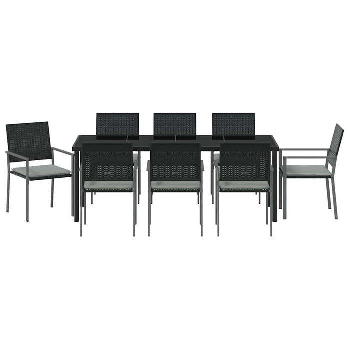 Set de masă pentru grădină 9 pcs Negru și Gri Deschis Ratan PE - WALTI WALTI