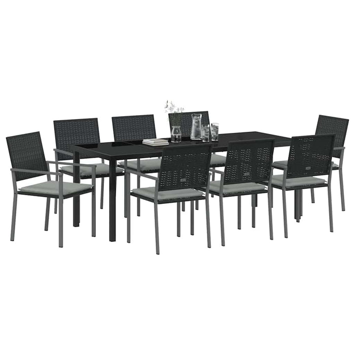 Set de masă pentru grădină 9 pcs Negru și Gri Deschis Ratan PE - WALTI WALTI