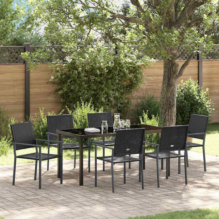 Set de masă pentru grădină 7 pcs Negru Ratan PE WALTI