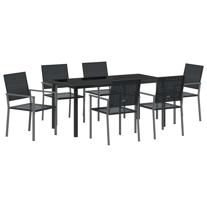 Set de masă pentru grădină 7 pcs Negru Ratan PE WALTI