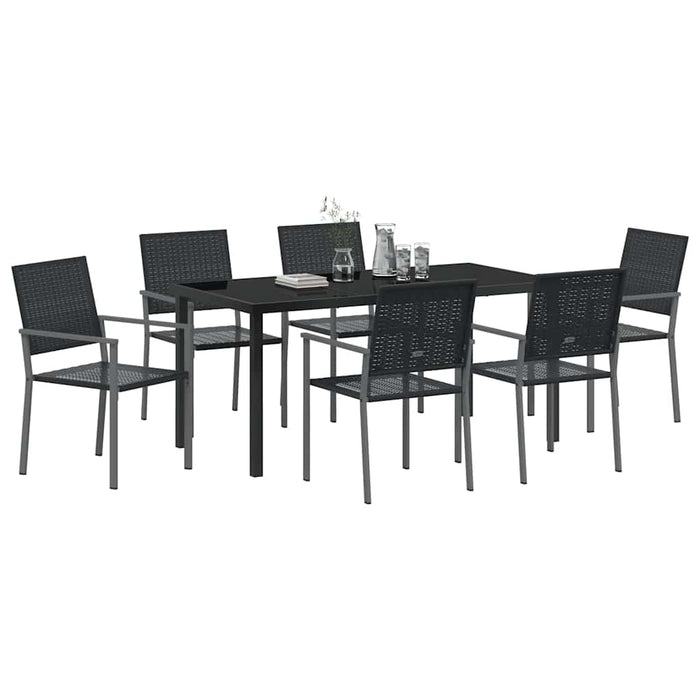 Set de masă pentru grădină 7 pcs Negru Ratan PE WALTI